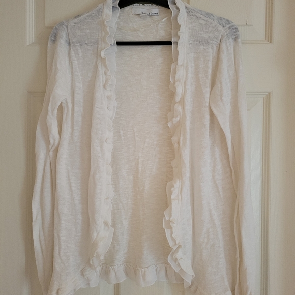 Heathered White Frilly Cardigan - Picture 1 of 5